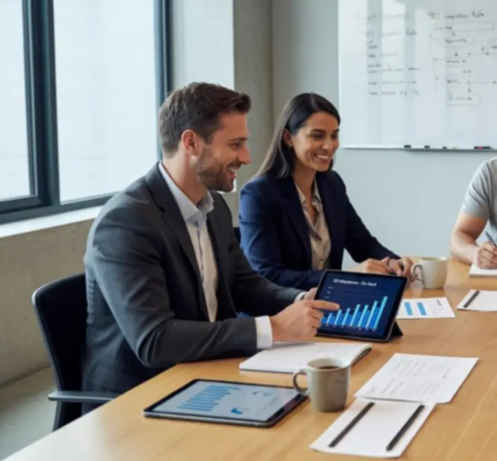 Consulting team and clients collaborating in a meeting