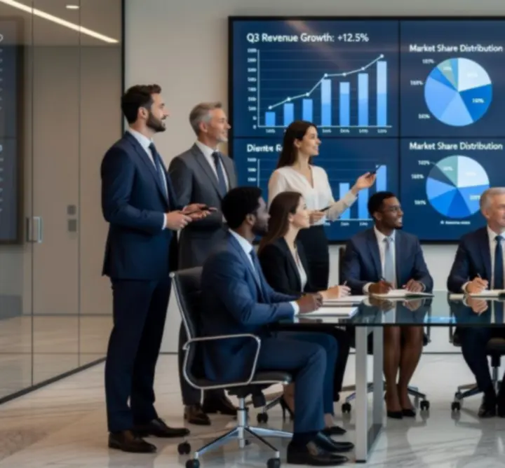 Corporate team discussing IT strategy in a meeting room