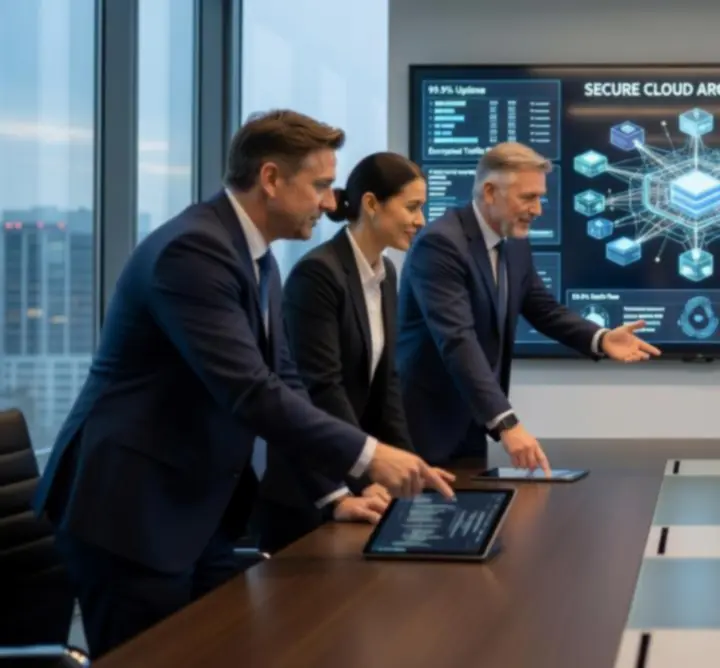 Abstract digital finance dashboard representing a secure financial client transformation